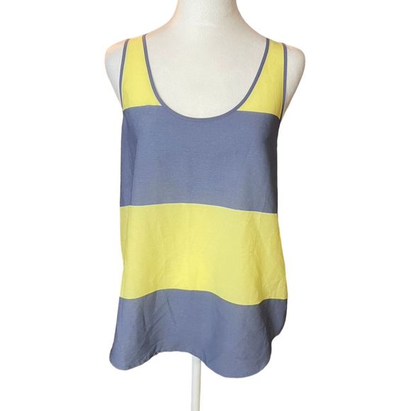 French Connection Women's Size 6 Yellow Striped Scoop Neck Tank Top Basic Vest - Picture 1 of 5